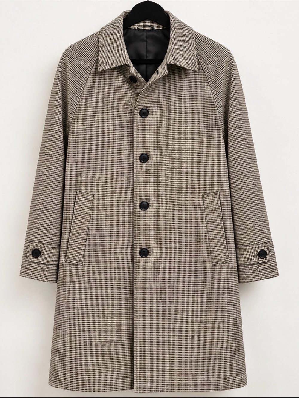 H&M Men's Checked Trench Coat in Beige & Black